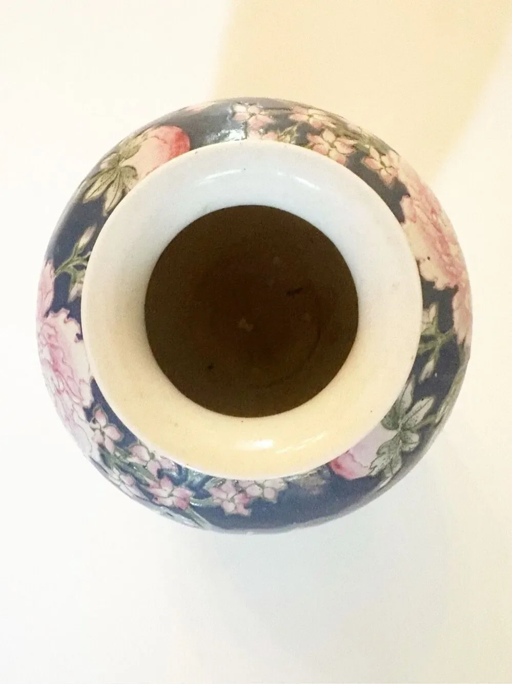 VTG Porcelain Rose Medallion Vase Blue Pink Peony Chinoiserie